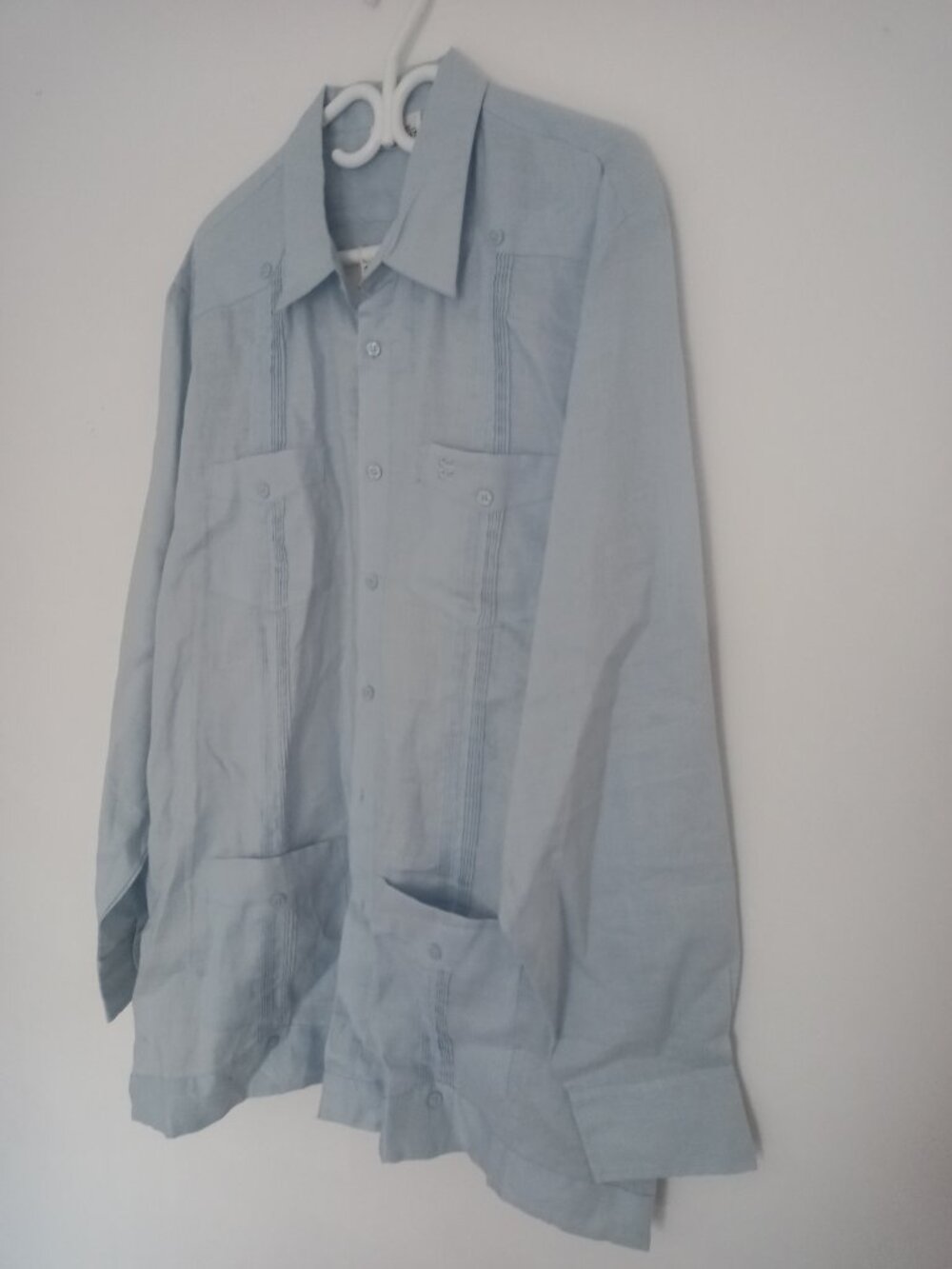 Vintage Monsieur Givenchy 100% Linen Light Blue Long Sleeve Guayabera XXL
